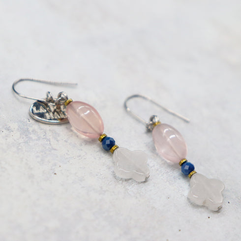 【Blooming Pink Roses】ローズクォーツ×クォーツァイト×ジルコニア ピアス