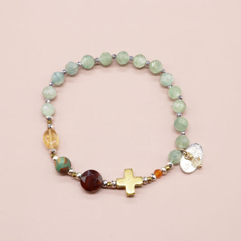 【如蜜糖般甜蜜】玳瑁天珠、黄水晶、蓝晶石、红虎眼石手链