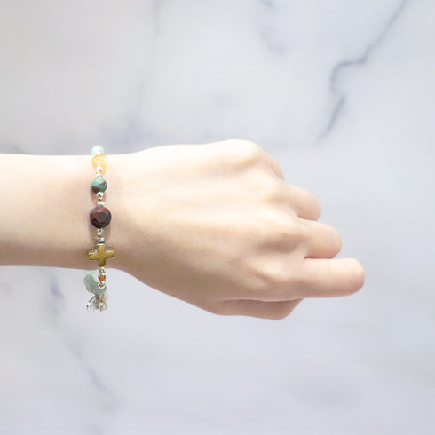 【如蜜糖般甜蜜】玳瑁天珠、黄水晶、蓝晶石、红虎眼石手链