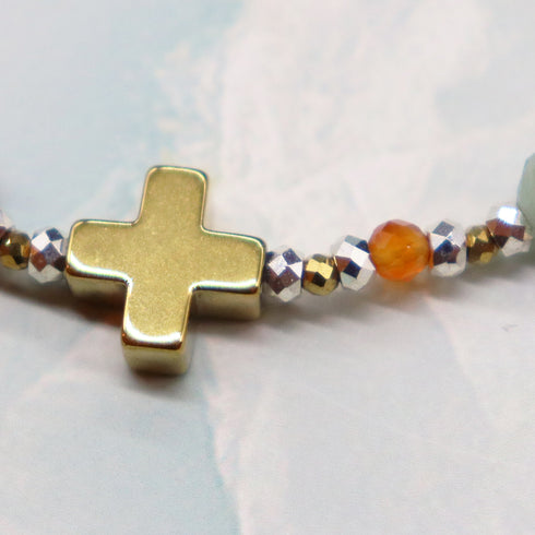 【如蜜糖般甜蜜】玳瑁天珠、黄水晶、蓝晶石、红虎眼石手链