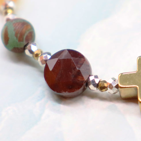 【如蜜糖般甜蜜】玳瑁天珠、黄水晶、蓝晶石、红虎眼石手链