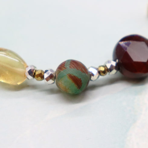 【如蜜糖般甜蜜】玳瑁天珠、黄水晶、蓝晶石、红虎眼石手链