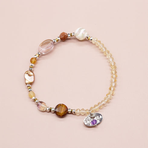 【Like a Honey Candy】水紋天珠×シトリン×アメトリン×バロックパール ブレスレット