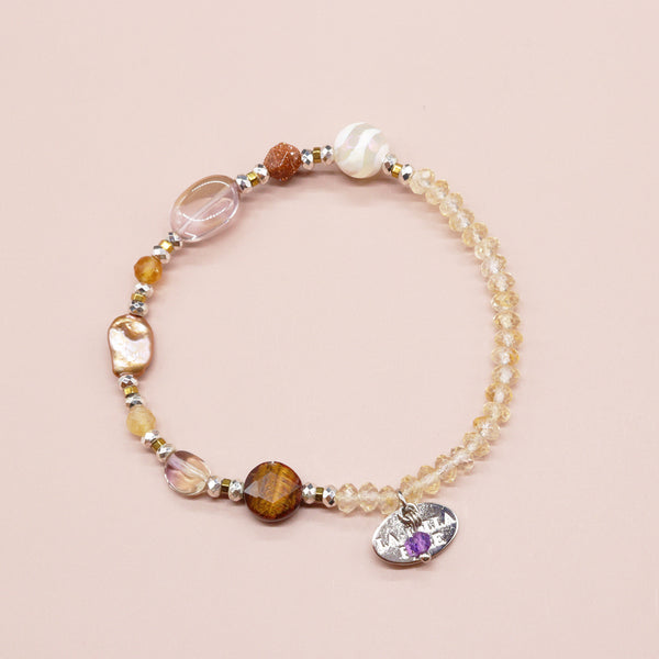 【如蜜糖般甜蜜】水波纹天珠、黄水晶、紫黄晶、巴洛克珍珠手链