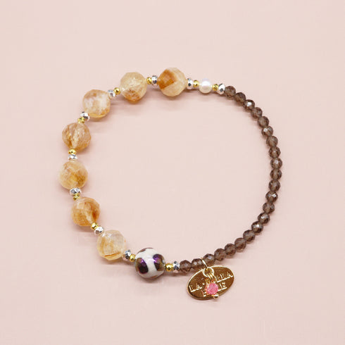 【Like a Honey Candy】亀甲天珠×シトリン×パール×スモーキークォーツ ブレスレット