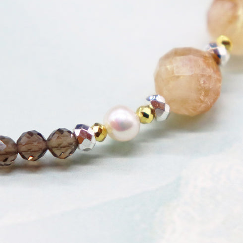【Like a Honey Candy】亀甲天珠×シトリン×パール×スモーキークォーツ ブレスレット