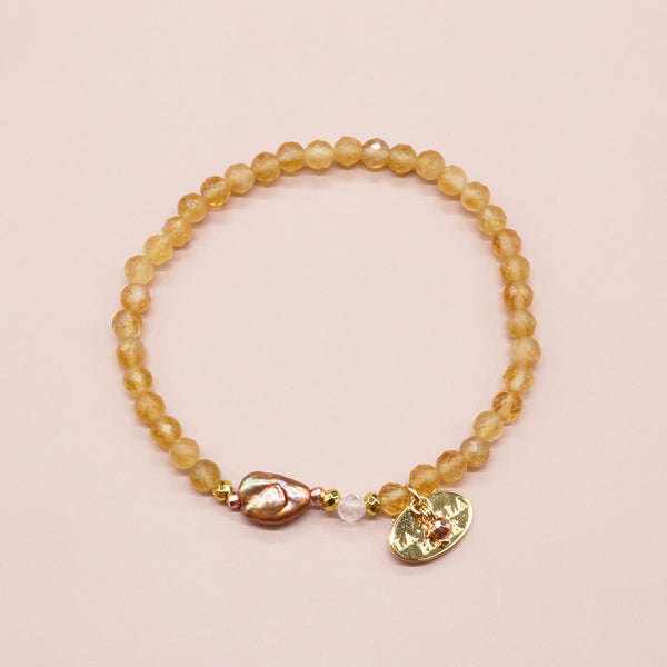【Like a Honey Candy】シトリン×バロックパール×水晶 ブレスレット