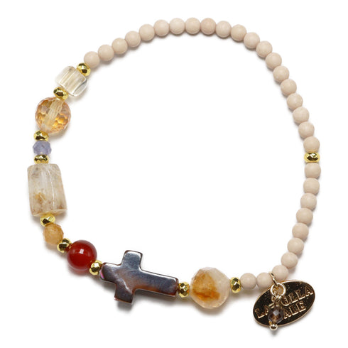 【Like a Honey Candy】シトリン×マザーオブパール×カーネリアン×タンザナイト ブレスレット