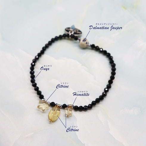 【Like a Honey Candy】シトリン×オニキス×ダルメシアンジャスパー ブレスレット