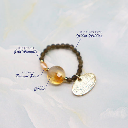 【Like a Honey Candy】シトリン×バロックパール×ゴールデンオブシディアン リング