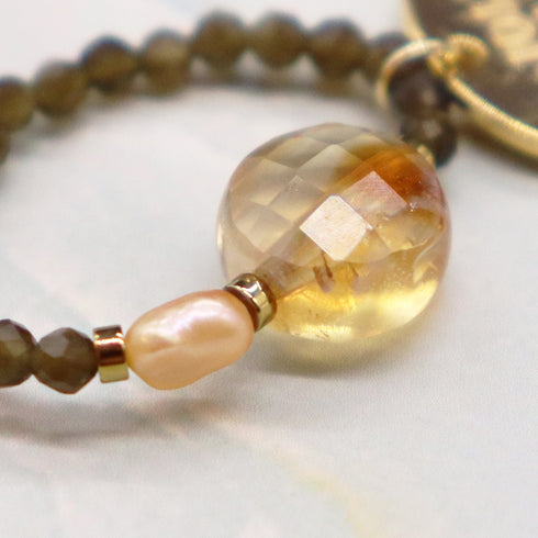 【Like a Honey Candy】シトリン×バロックパール×ゴールデンオブシディアン リング