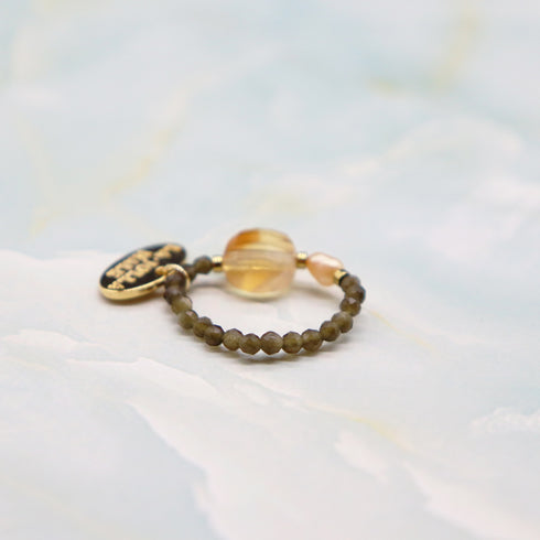 【Like a Honey Candy】シトリン×バロックパール×ゴールデンオブシディアン リング