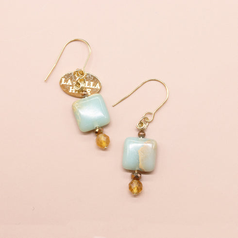 【Like a Honey Candy】シトリン×インプレッションストーン ピアス