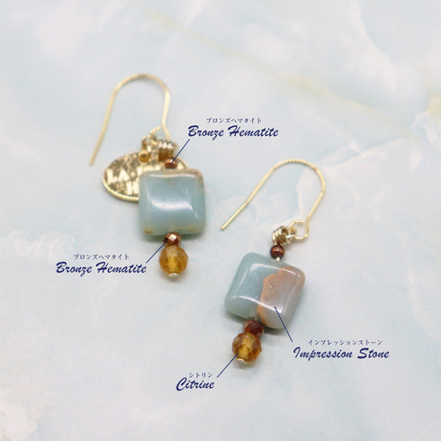 【Like a Honey Candy】シトリン×インプレッションストーン ピアス