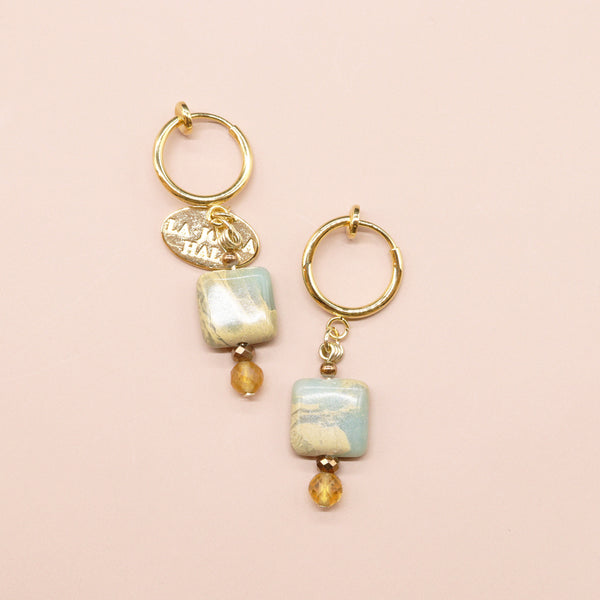 【Like a Honey Candy】シトリン×インプレッションストーン イヤリング