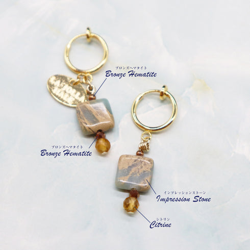 【Like a Honey Candy】シトリン×インプレッションストーン イヤリング
