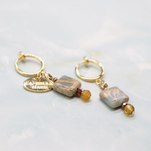 【Like a Honey Candy】シトリン×インプレッションストーン イヤリング