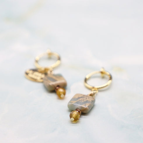 【Like a Honey Candy】シトリン×インプレッションストーン イヤリング