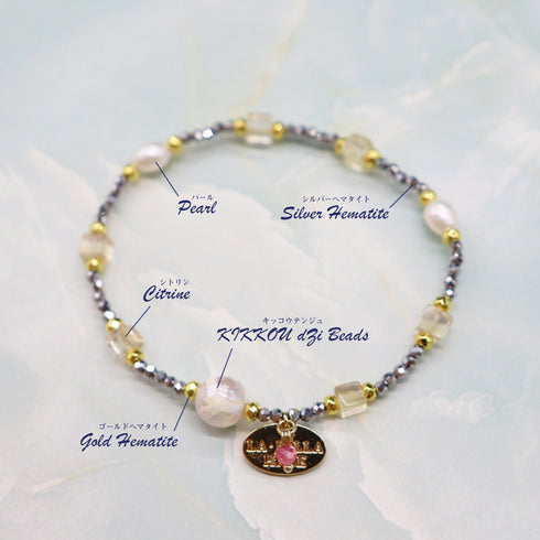 【Like a Honey Candy】亀甲天珠×シトリン×パール ブレスレット