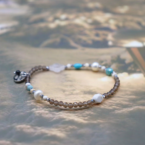 【Be Loved Turquoise】キングマンターコイズ×ターコイズ×スモーキークォーツ ブレスレット