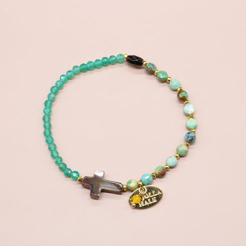 【Be Loved Turquoise】ターコイズ×マザーオブパール×グリーンアゲート ブレスレット