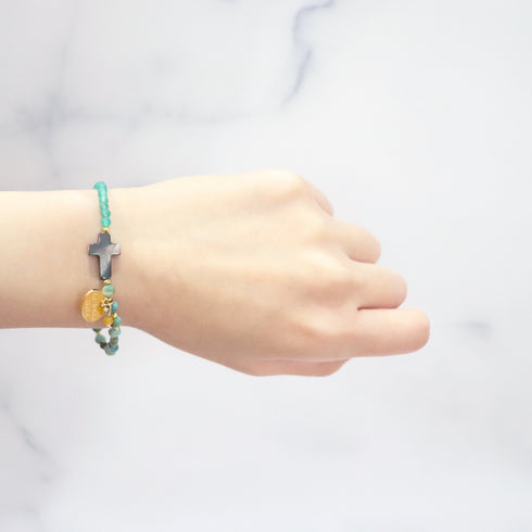 【Be Loved Turquoise】ターコイズ×マザーオブパール×グリーンアゲート ブレスレット