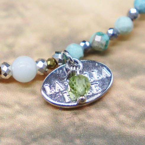 【Be Loved Turquoise】水紋天珠×ターコイズ×ホワイトシェル×ソーダライト ブレスレット