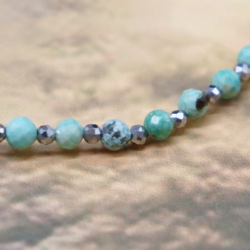 【Be Loved Turquoise】水紋天珠×ターコイズ×ホワイトシェル×ソーダライト ブレスレット