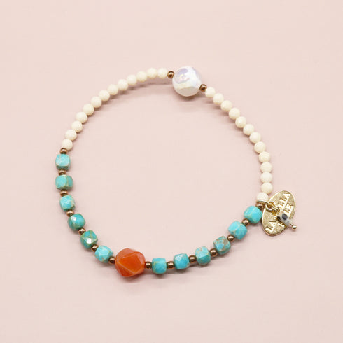 【Be Loved Turquoise】亀甲天珠×ターコイズ×カーネリアン×リバーストーン ブレスレット