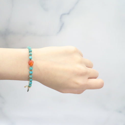 【Be Loved Turquoise】亀甲天珠×ターコイズ×カーネリアン×リバーストーン ブレスレット