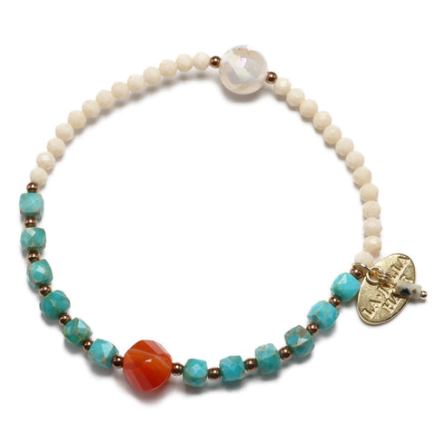【Be Loved Turquoise】亀甲天珠×ターコイズ×カーネリアン×リバーストーン ブレスレット