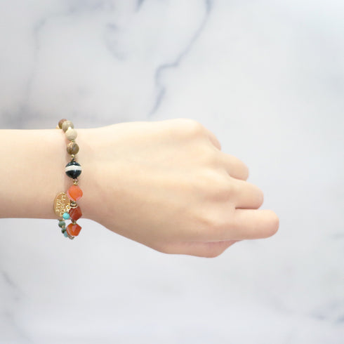 【挚爱绿松石】药师天珠 x 绿松石 x 红玉髓 x 图画碧玉手链