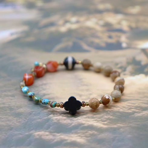 【挚爱绿松石】药师天珠 x 绿松石 x 红玉髓 x 图画碧玉手链