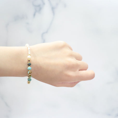【Be Loved Turquoise】白蛇天珠×ターコイズ×パール×マグネサイト ブレスレット
