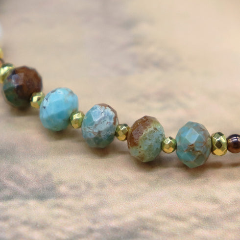 【Be Loved Turquoise】白蛇天珠×ターコイズ×パール×マグネサイト ブレスレット