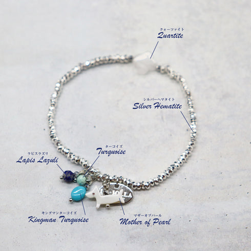 【Be Loved Turquoise】キングマンターコイズ×マザーオブパール×シルバーヘマタイト ブレスレット