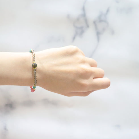 【ONLINE SHOP限定】【Be Loved Turquoise】三眼天珠×ターコイズ×スモーキークォーツ ブレスレット