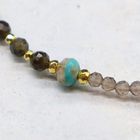 【ONLINE SHOP限定】【Be Loved Turquoise】三眼天珠×ターコイズ×スモーキークォーツ ブレスレット