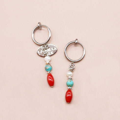 【Be Loved Turquoise】ターコイズ×コーラル×パール イヤリング