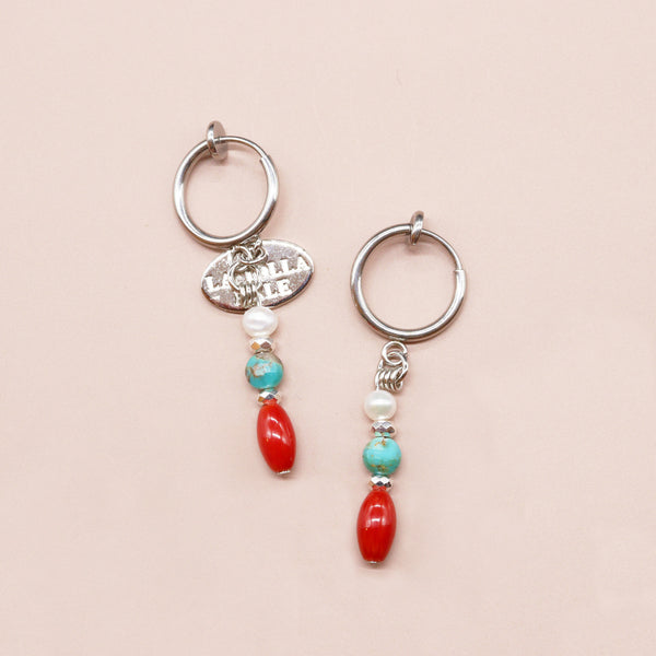 【Be Loved Turquoise】ターコイズ×コーラル×パール イヤリング