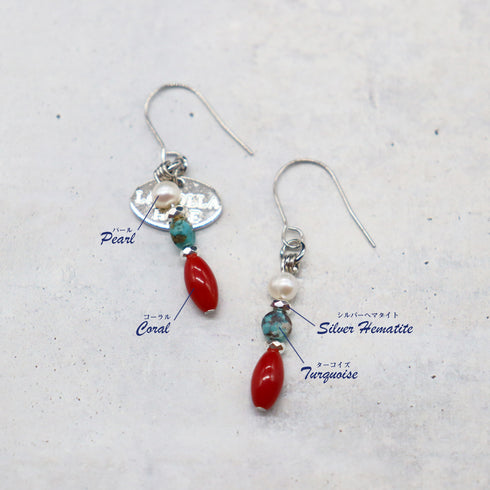 【Be Loved Turquoise】ターコイズ×コーラル×パール ピアス