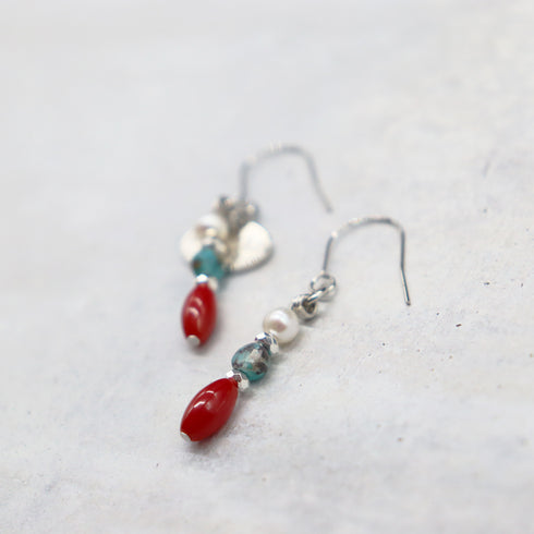 【Be Loved Turquoise】ターコイズ×コーラル×パール ピアス
