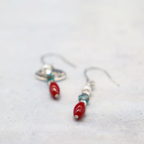 【Be Loved Turquoise】ターコイズ×コーラル×パール ピアス