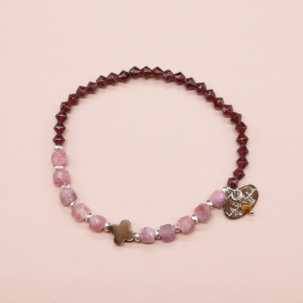 【Open the Jewelry Box!】ガーネット×ピンクトルマリンインシリカ×マザーオブパール ブレスレット