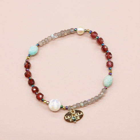 【打开首饰盒!】水波纹天珠 x 香槟石榴石 x 亚马逊石 x 拉长石手链