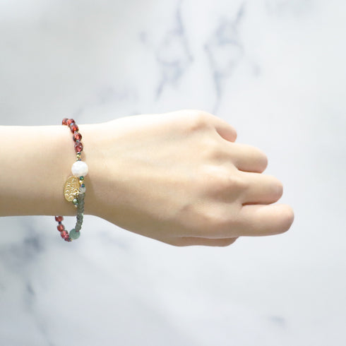 【打开首饰盒!】水波纹天珠 x 香槟石榴石 x 亚马逊石 x 拉长石手链