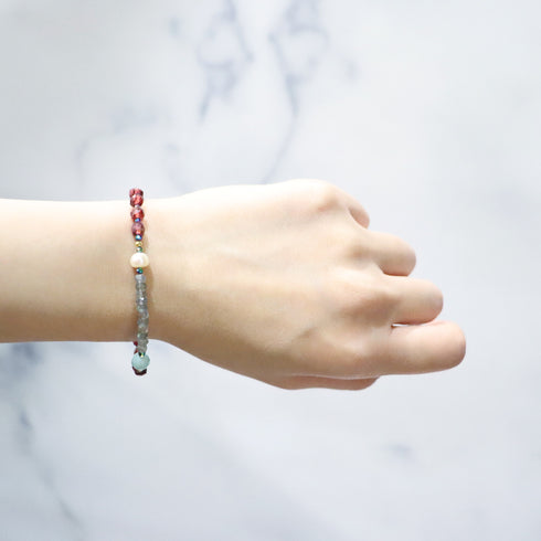 【打开首饰盒!】水波纹天珠 x 香槟石榴石 x 亚马逊石 x 拉长石手链