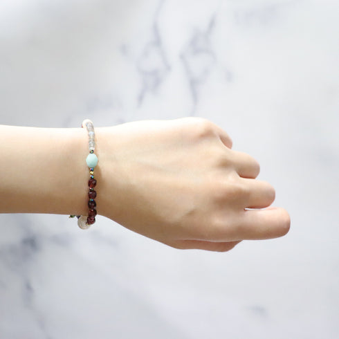 【打开首饰盒!】水波纹天珠 x 香槟石榴石 x 亚马逊石 x 拉长石手链