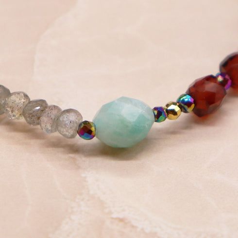 【打开首饰盒!】水波纹天珠 x 香槟石榴石 x 亚马逊石 x 拉长石手链