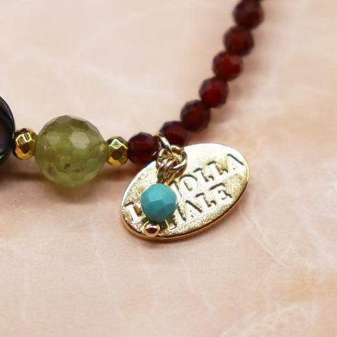 【Open the Jewelry Box!】水蓮花天珠×オレンジガーネット×グリーンガーネット ブレスレット